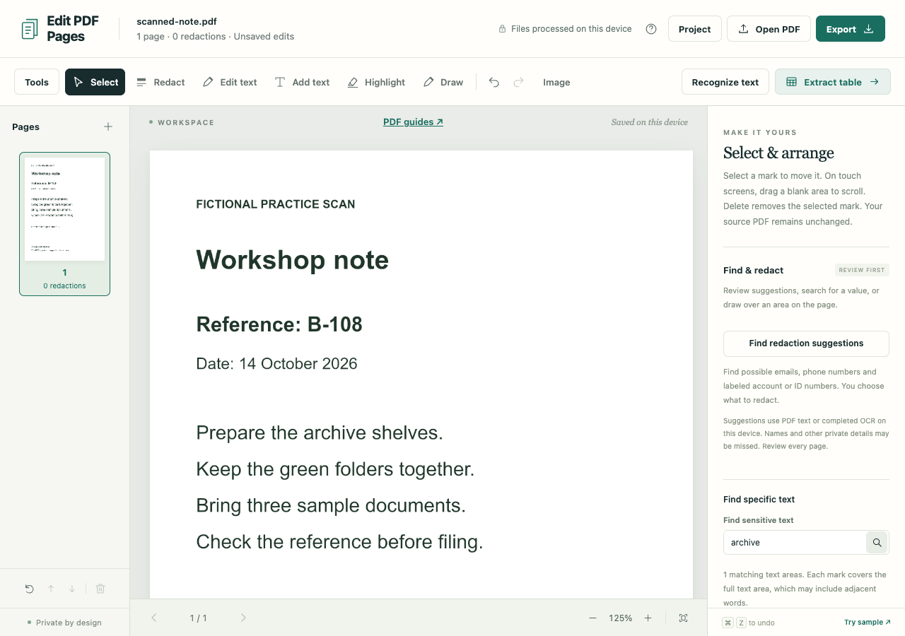 Recognized scan with a search result for the word archive